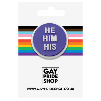 Pronoun He Him His Embossed Silicone Pin Badge (Lilac)