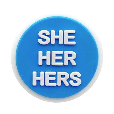 Pronoun She Her Hers Embossed Silicone Pin Badge (Blue)