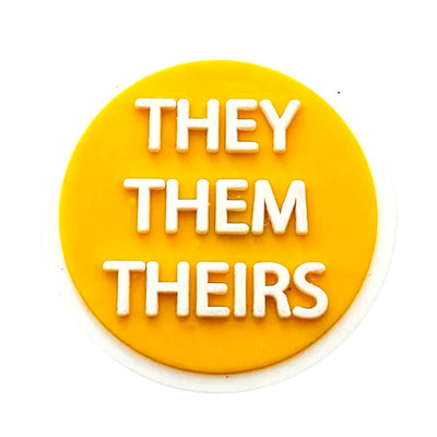 Pronoun They Them Theirs Embossed Silicone Pin Badge (Orange)