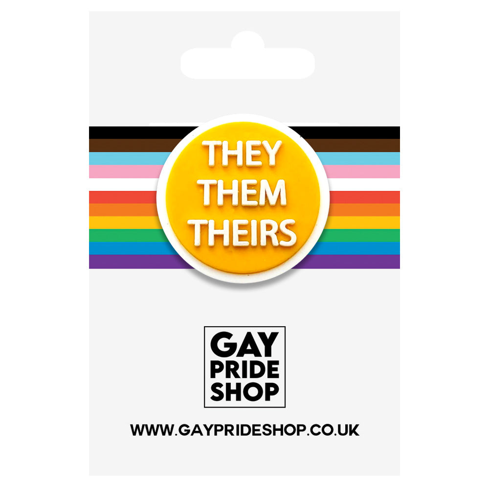 Pronoun They Them Theirs Embossed Silicone Pin Badge (Orange)
