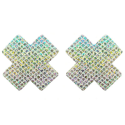 Nipple Pasties - Silver Holographic Patterned Crosses