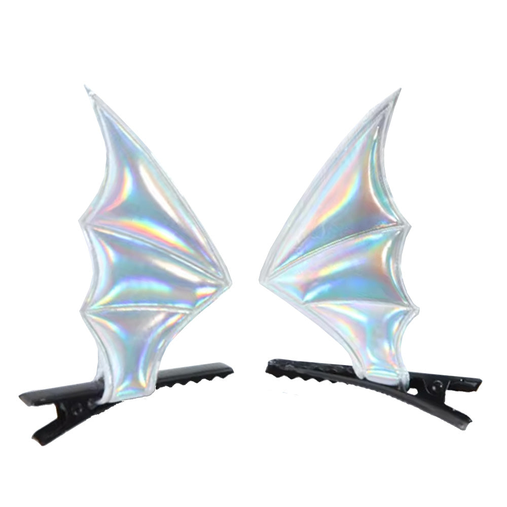 Horror/Halloween Clip In Bat Ears Hair Clips - Holographic Silver