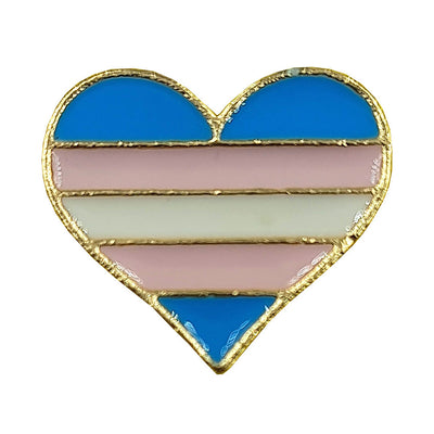 Transgender Flag Metal Heart Lapel Pin Badge (Small)