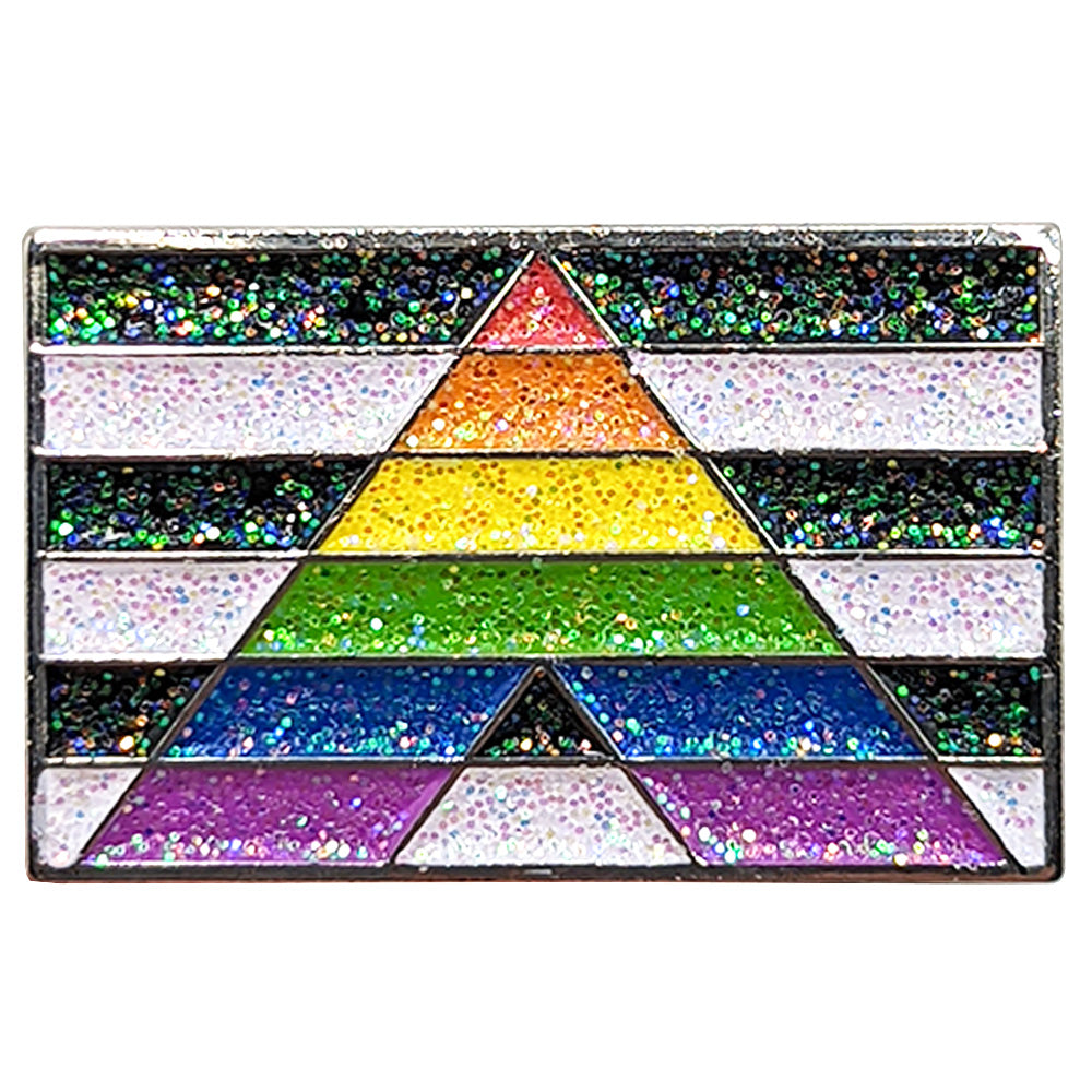 Straight Ally Metal Rectangle Lapel Pin Badge - Glitter Version