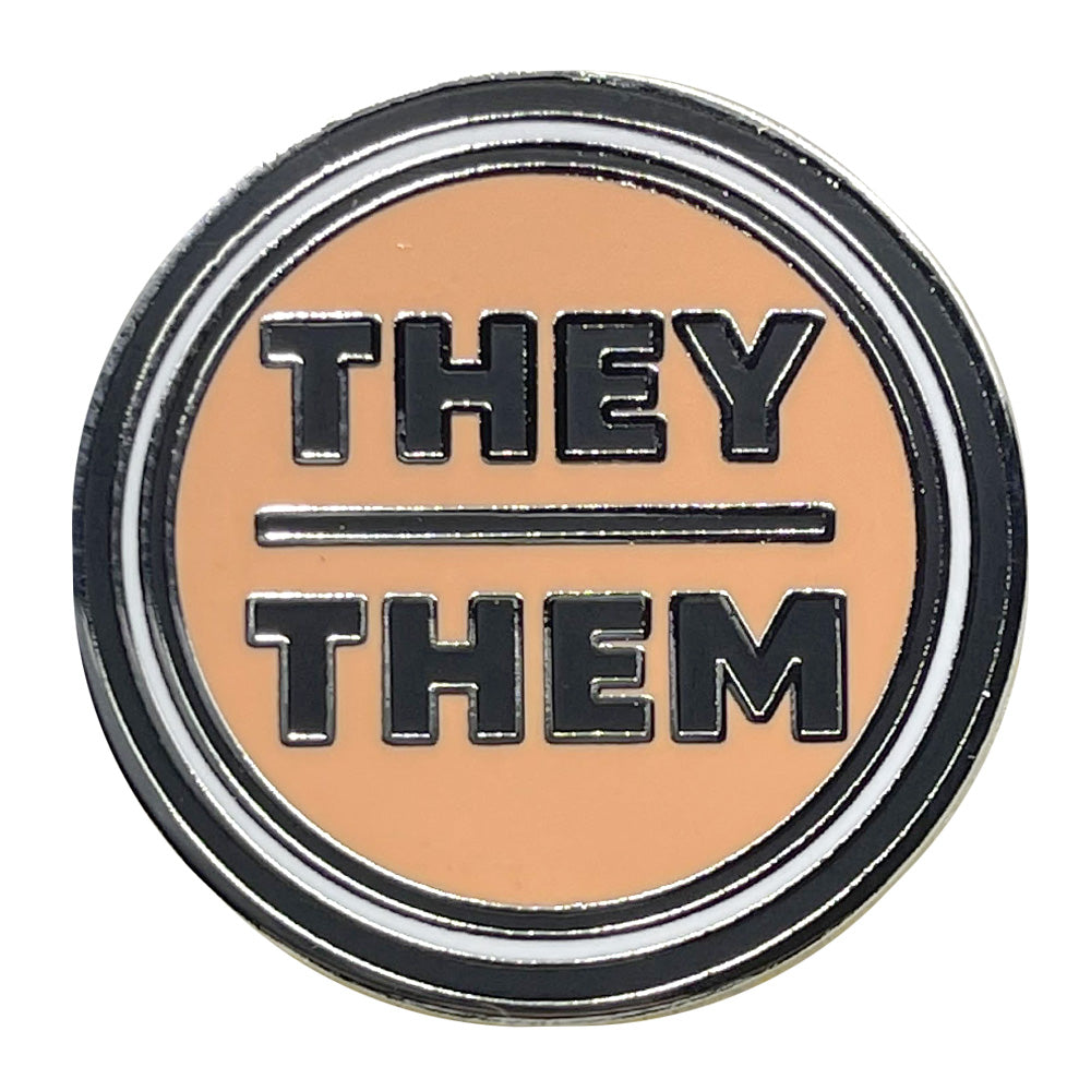 Pronoun They/Them Round Metal & Enamel Pin (Peach)