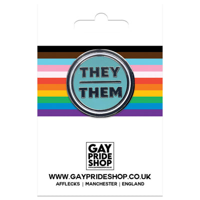 Pronoun They/Them Round Metal & Enamel Pin (Turquoise)