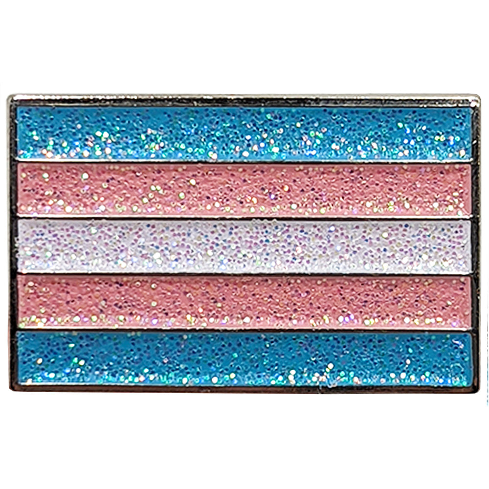 Transgender Silver Metal Rectangle Lapel Pin Badge - Glitter Version