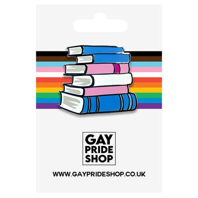 Transgender Pride Rainbow Stack Of Books Metal Lapel Pin Badge