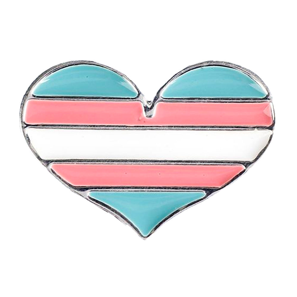 Transgender Flag Silver Plated Heart Pin Badge