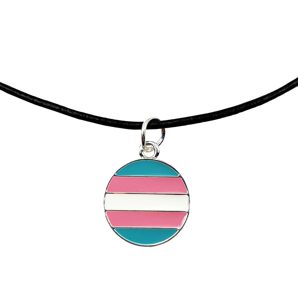 Transgender Flag Silver Plated Round Charm Necklace