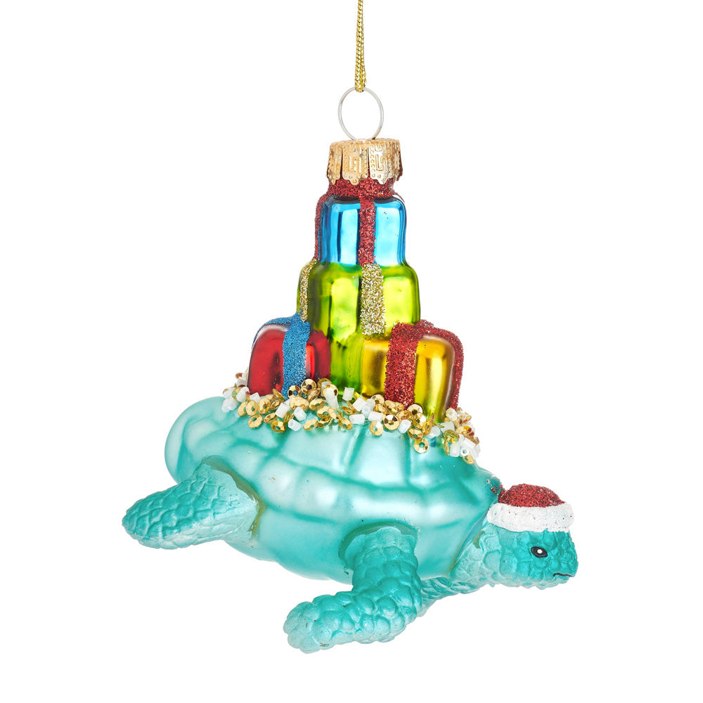 Turtle With Presents Shaped Christmas Decoration Bauble