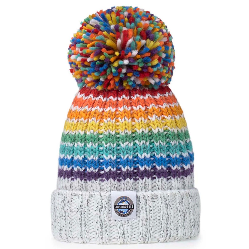 Gay Pride Rainbow Luxury Super Sherpa Fleece Lined Reflective Bobble Hat - White