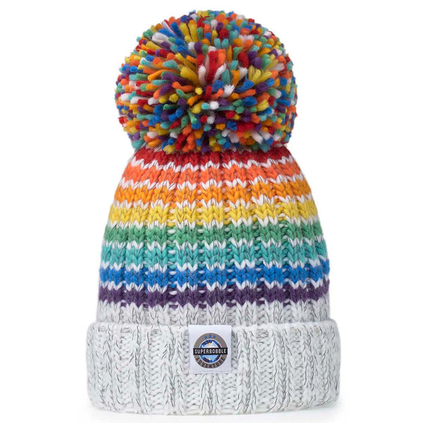 Gay Pride Rainbow Luxury Super Sherpa Fleece Lined Reflective Bobble Hat - White