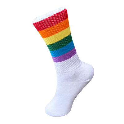 Prequal White Socks With Rainbow Stripes