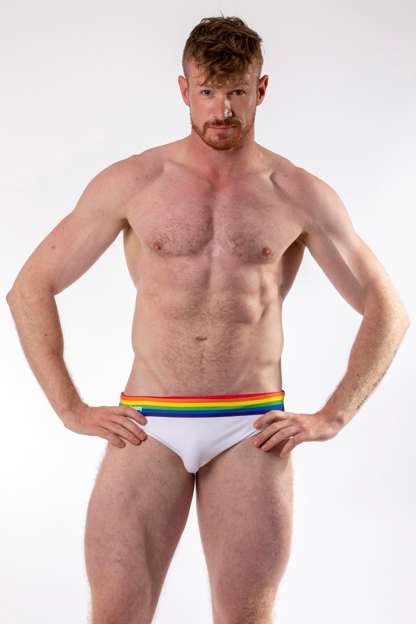 Prequal Male Fit Gay Pride Rainbow Fitted Swim Briefs