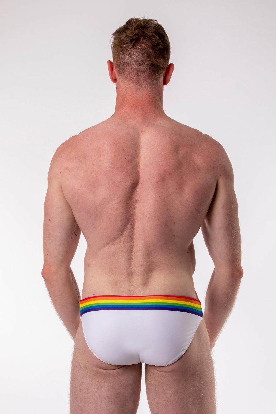 Prequal Male Fit Gay Pride Rainbow Fitted Swim Briefs www.gayprideshop