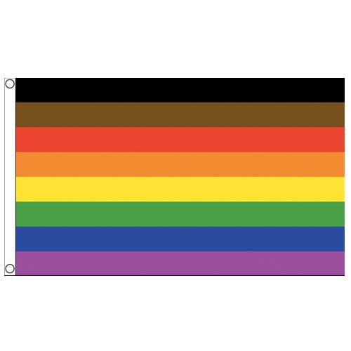 8 Colour Gay Pride Rainbow Flag (Brown & Black Stripes/Manchester Pride 2019) - (5ft x 3ft Premium)
