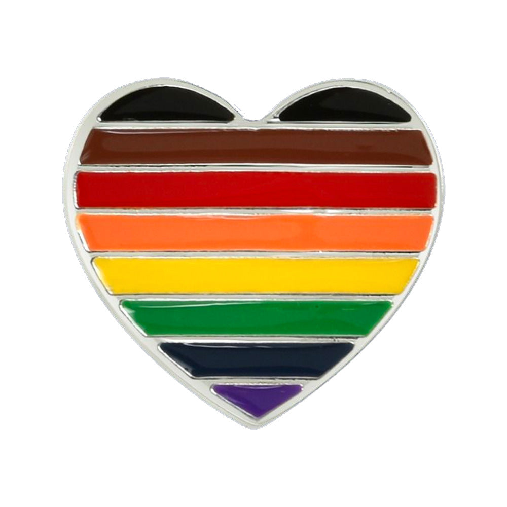8 Colour Gay Pride Rainbow Flag Silver Plated Heart Pin Badge