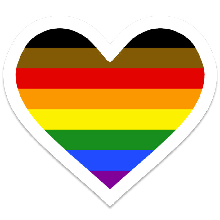 8 Colour Rainbow (Black & Brown Stripes) Heart Vinyl Waterproof Sticker