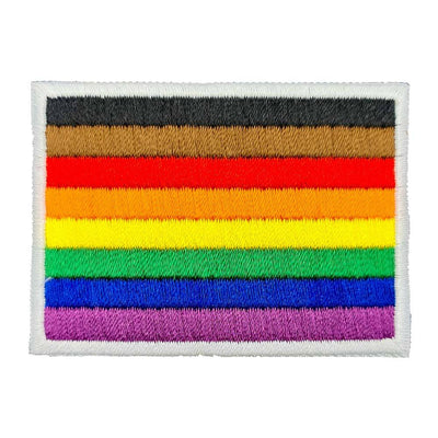 8 Colour Gay Pride Rainbow Flag (Brown & Black Stripes/POC) Rectangular Embroidered Iron-On Festival Patch