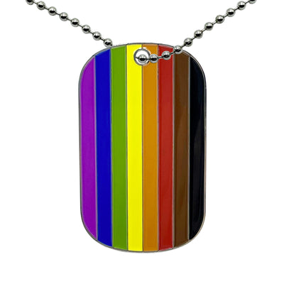8 Colour Gay Pride Rainbow Flag (Brown & Black Stripes) Dog Tag