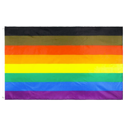 8 Colour Gay Pride Rainbow Flag (Brown & Black Stripes/POC/Philly Pride) - (5ft x 3ft Premium)