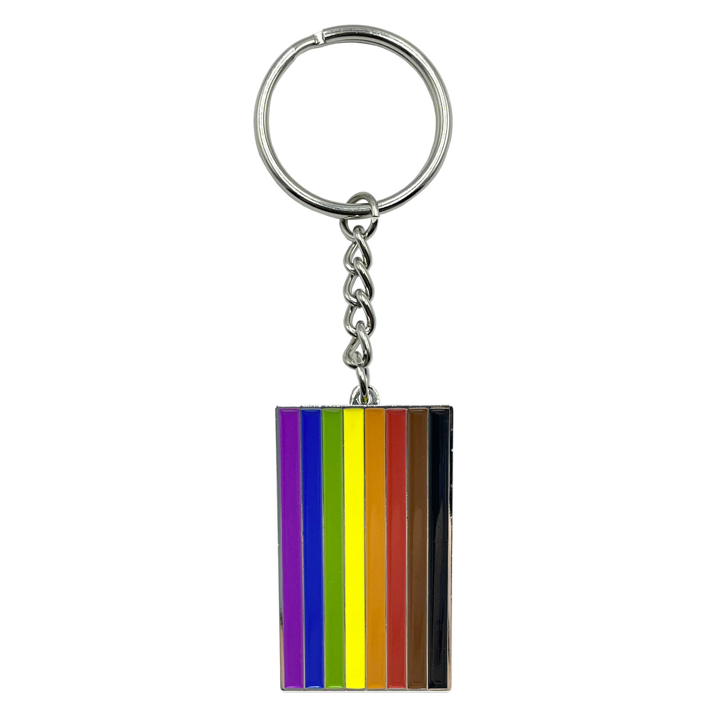 8 Colour Gay Pride Rainbow Flag (Brown & Black Stripes) Metal Keyring