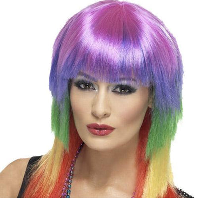 Gay Pride Rainbow 80s Rocker Style Wig