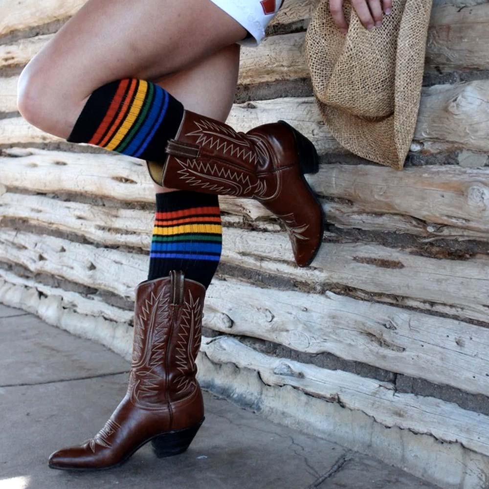 Pride Socks - Brave Rainbow Knee High Tube Socks Black