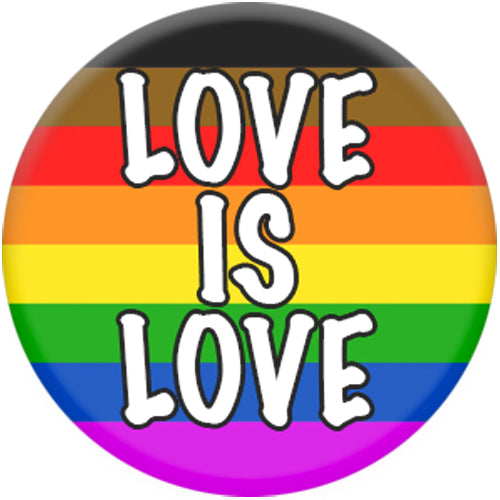 Love Is Love 8 Colour Gay Pride Rainbow (Brown & Black Stripes) Small Pin Badge