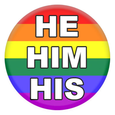 Rainbow Pronoun He/Him/His Small Pin Badge