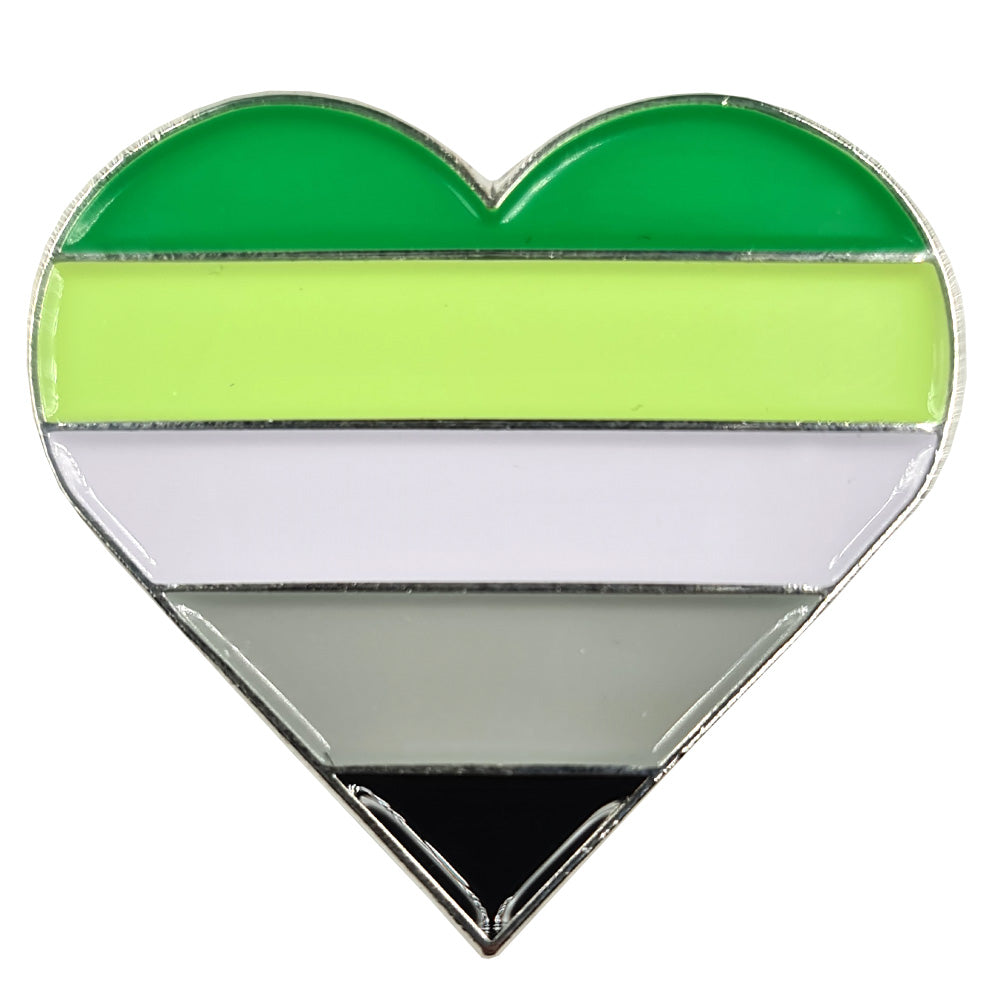 Aromantic Flag Silver Metal Heart Lapel Pin Badge