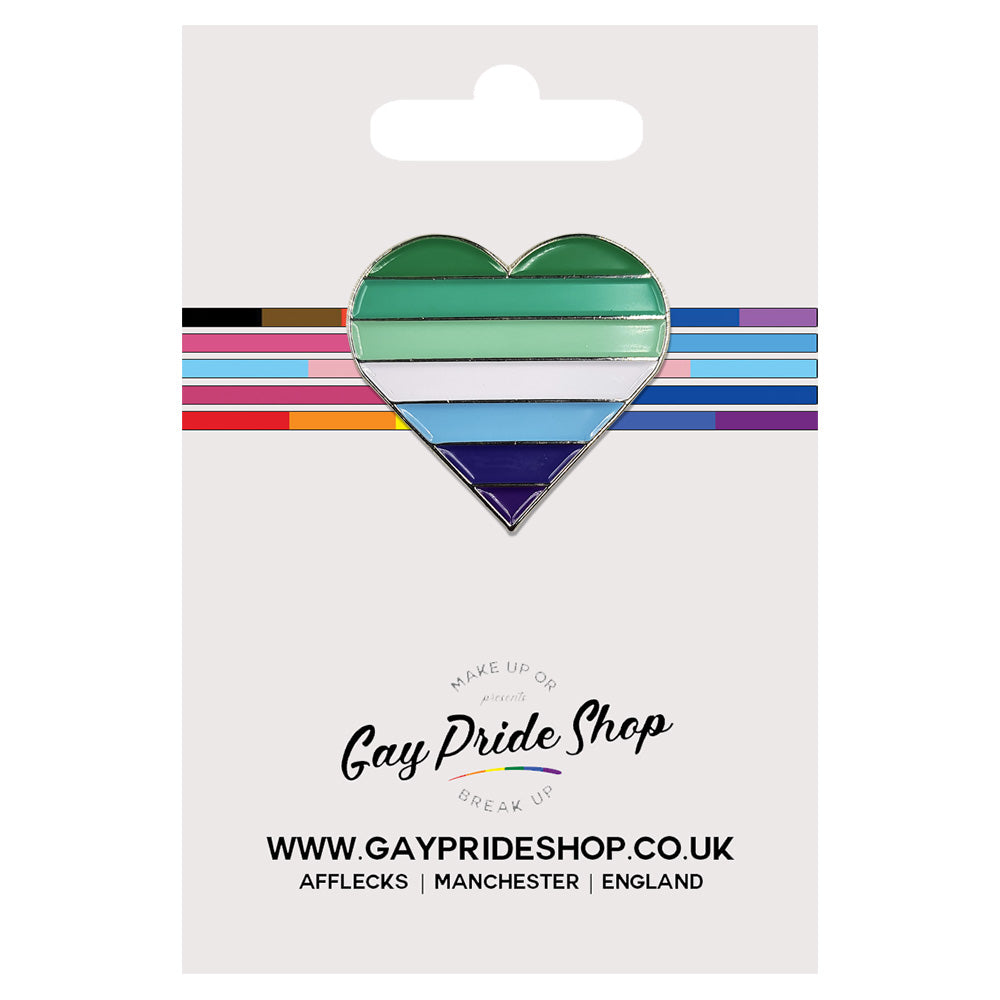 Gay Male / MLM (Men Loving Men) Flag Silver Metal Heart Lapel Pin Badge