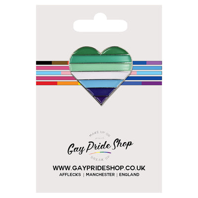 Gay Male / MLM (Men Loving Men) Flag Silver Metal Heart Lapel Pin Badge