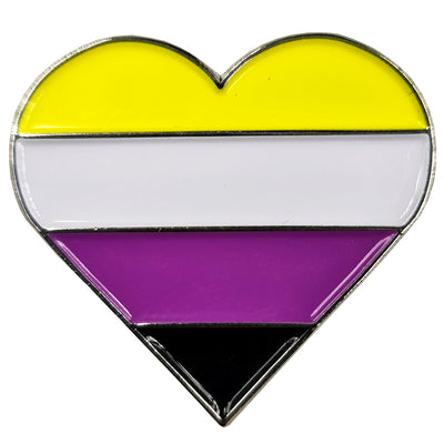 Non Binary Flag Silver Metal Heart Lapel Pin Badge