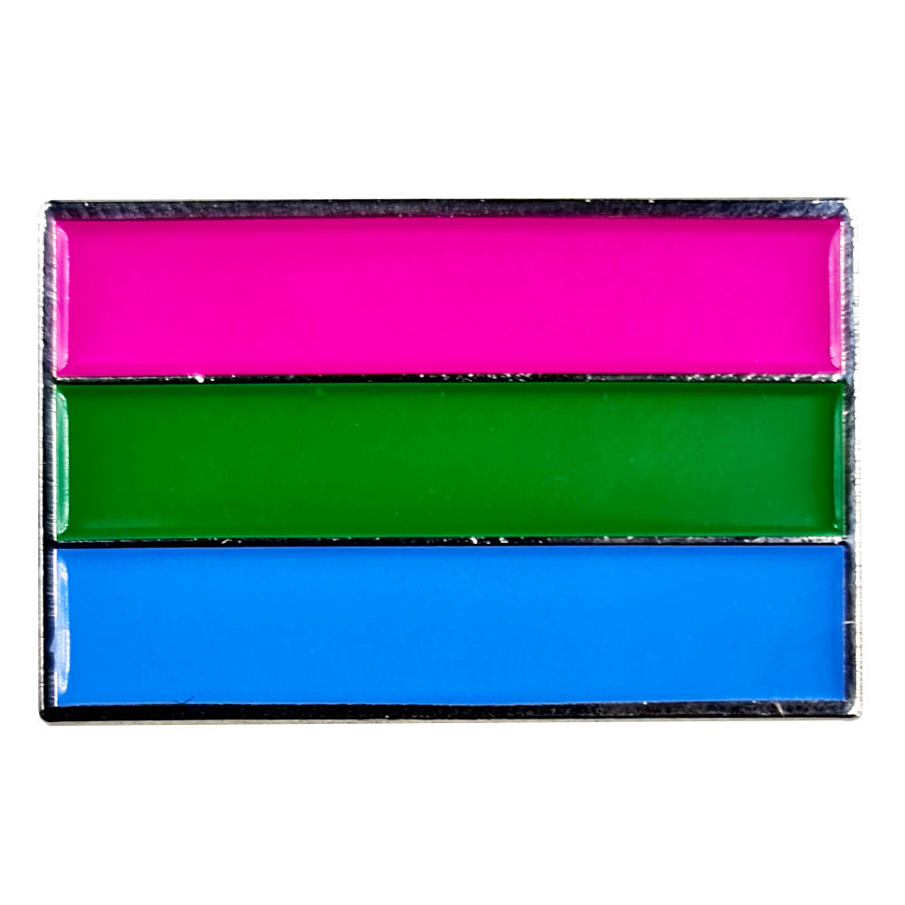 Polysexual Pride Flag Silver Metal Rectangle Lapel Pin Badge