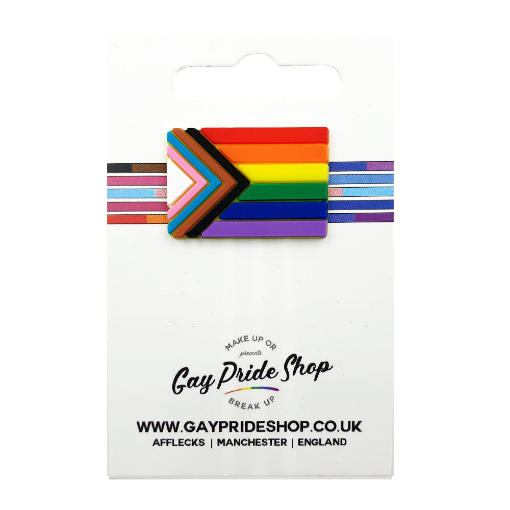 Progress Pride Flag Silicone Rectangle Pin Badge