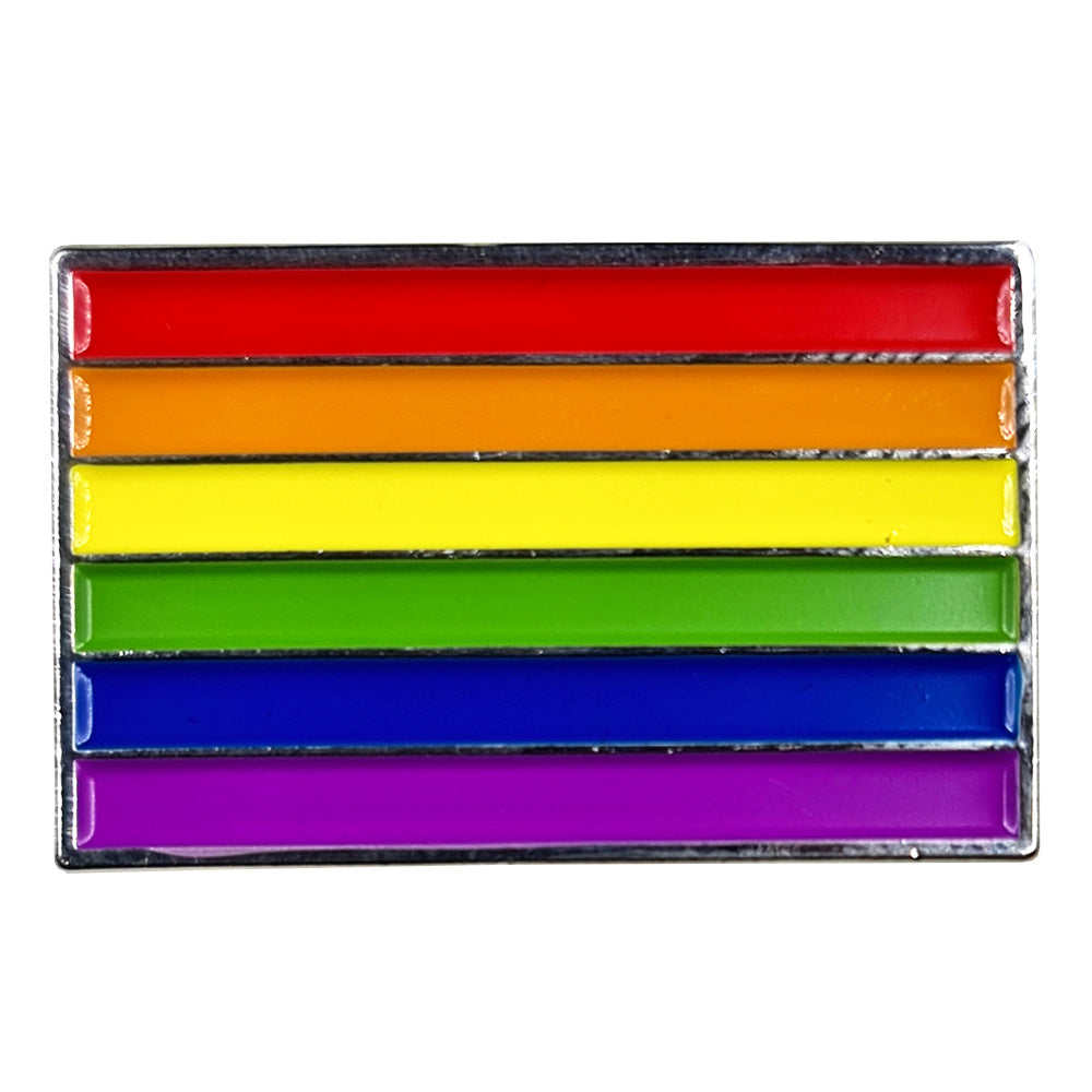 Gay Pride Rainbow Flag Silver Metal Rectangle Lapel Pin Badge
