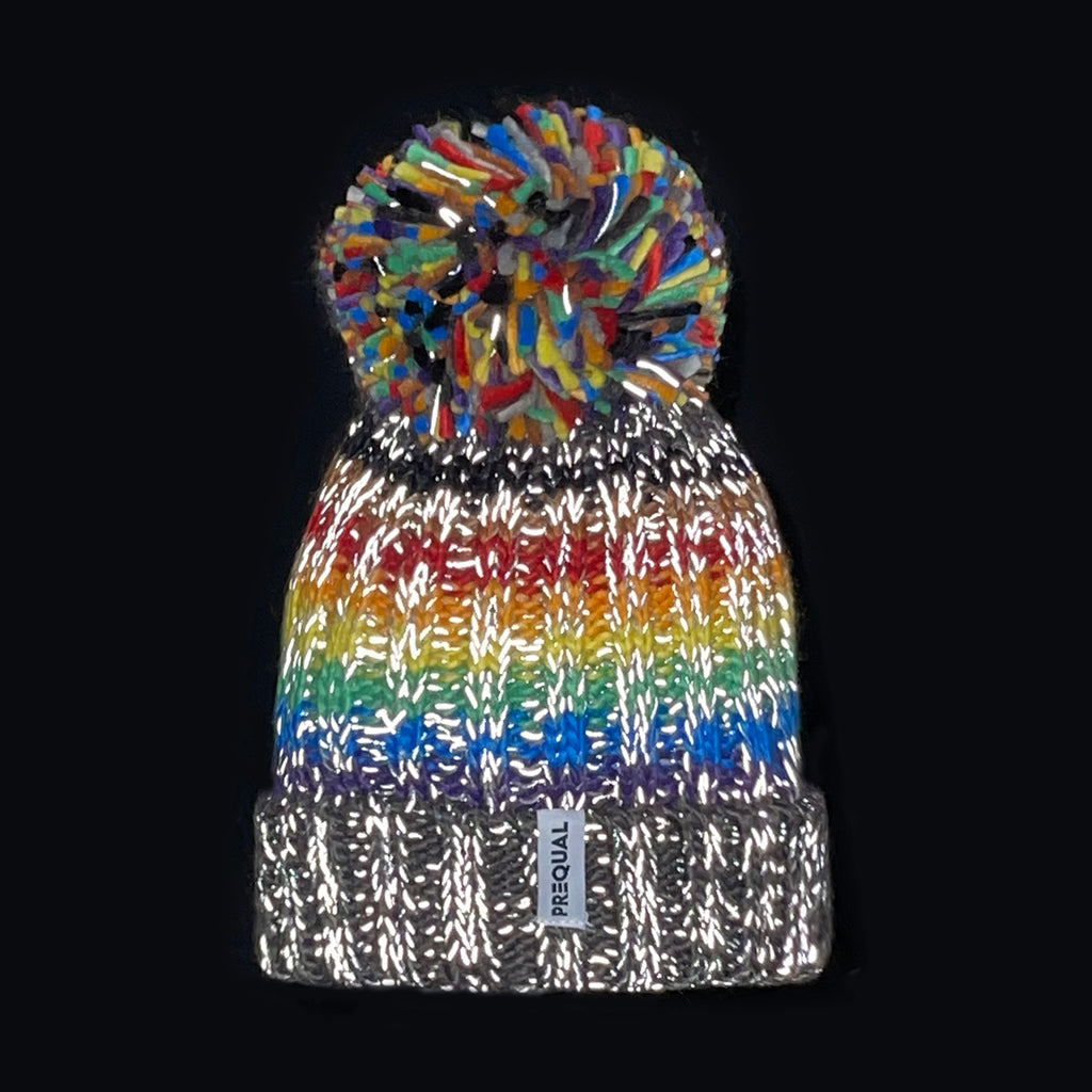 8 Colour Rainbow (Brown & Black Stripes) Luxury Super Sherpa Fleece Lined Reflective Bobble Hat