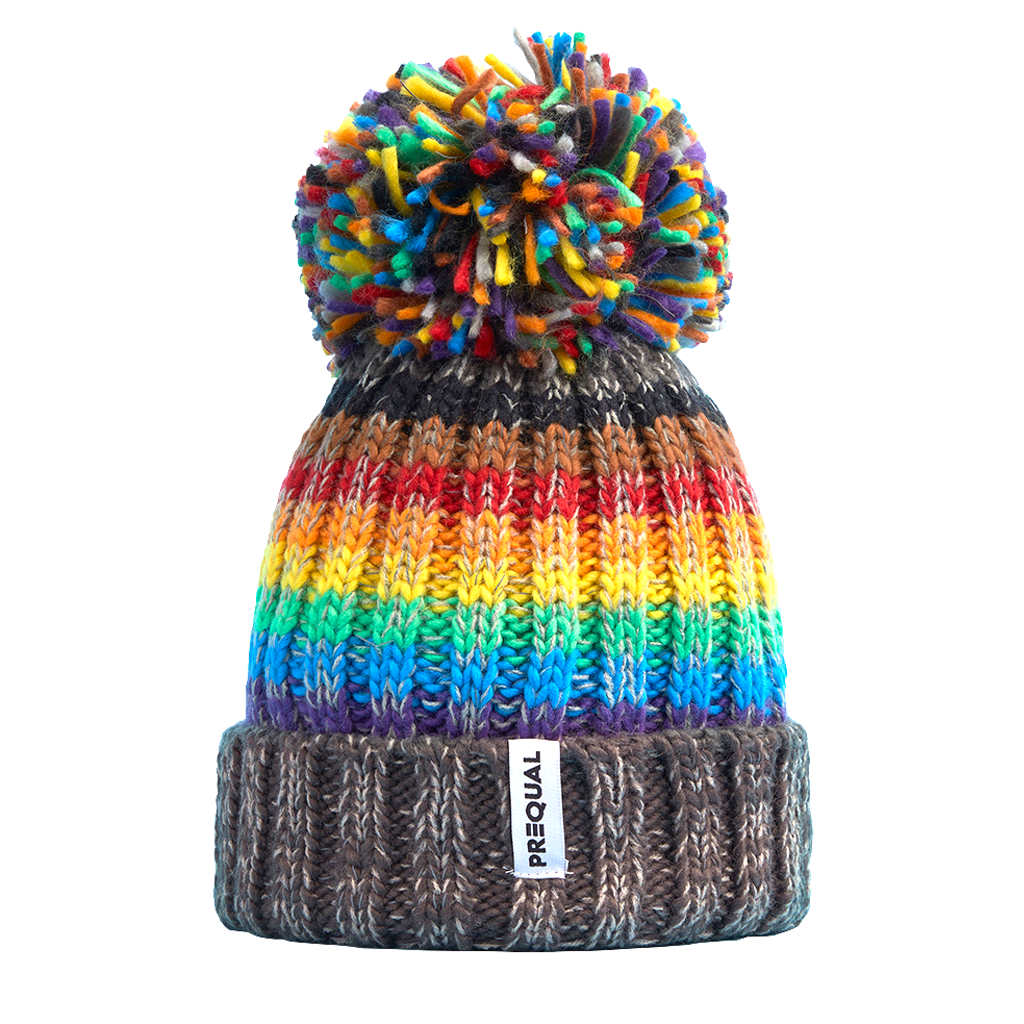 8 Colour Rainbow (Brown & Black Stripes) Luxury Super Sherpa Reflective Bobble Hat