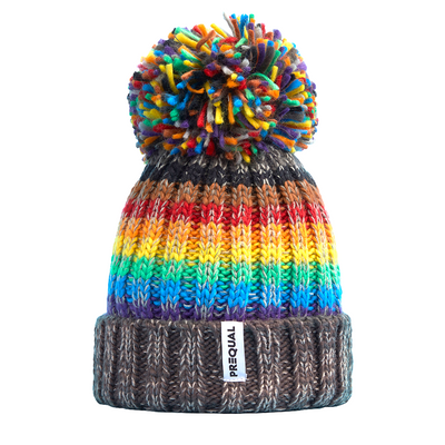 8 Colour Rainbow (Brown & Black Stripes) Luxury Super Sherpa Reflective Bobble Hat