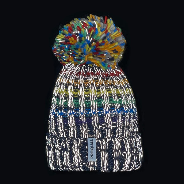 Gay Pride Rainbow Luxury Super Sherpa Fleece Lined Reflective Bobble Hat - Midnight Blue