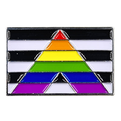 Straight Ally Flag Silver Metal Rectangle Lapel Pin Badge