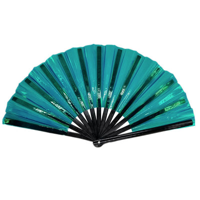 Iridescent Bamboo Cracking Fan - Large 33cm (Turquoise)