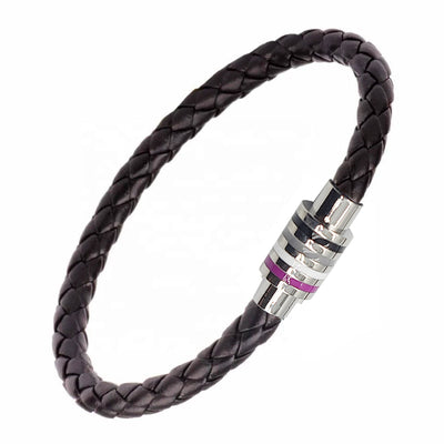 Asexual Magnetic Bracelet (Black Leather/Silver Clasp)