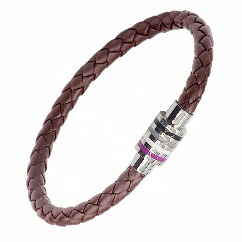 Asexual Magnetic Bracelet (Brown Leather/Silver Clasp)