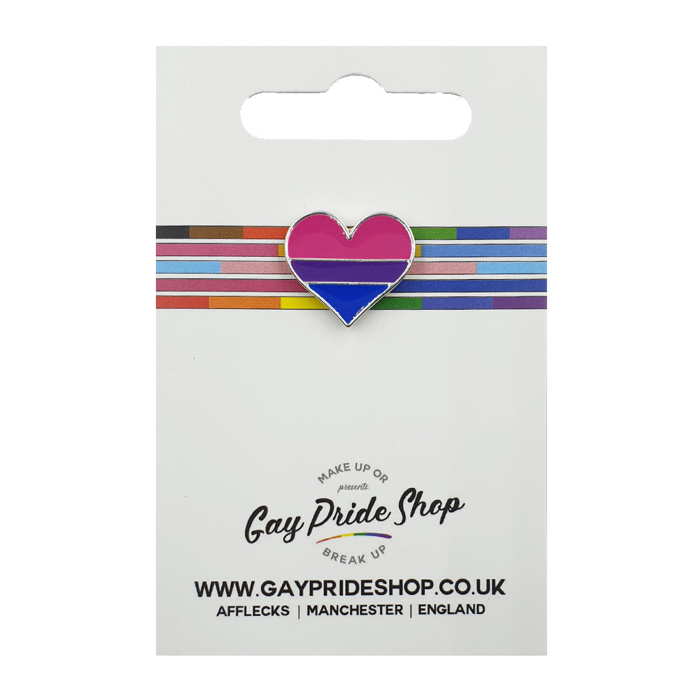 Bisexual Flag Silver Plated Heart Pin Badge