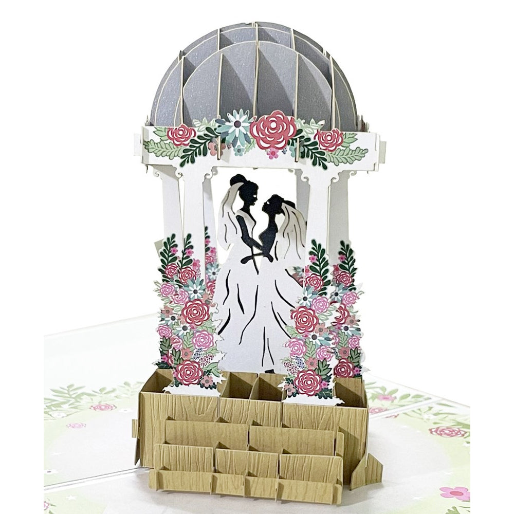 Brides In A Pagoda Pop Up Card - Lesbian Wedding Card