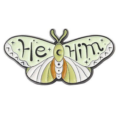 Butterfly Shape Metal Pronoun Pin - He/Him