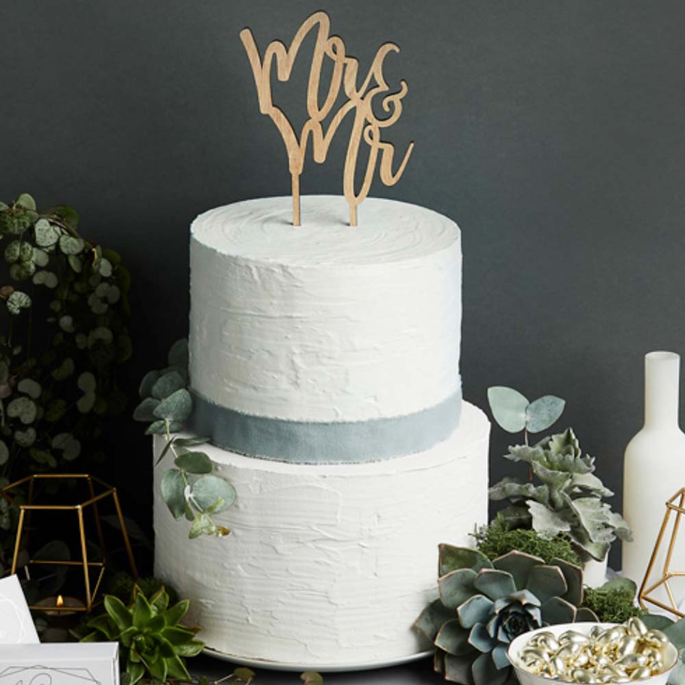 Wooden Mr & Mr Wedding Cake Topper